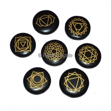 Black Agate Engraved Chakra Symbol Set