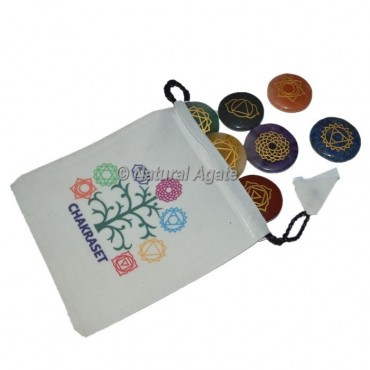 Seven Chakra Engraved  Disc Set With White Chakra Pouch