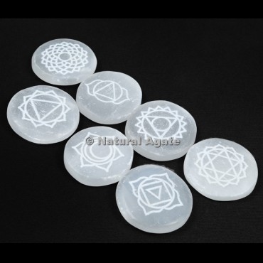 Engraved Selenite 7 Chakra Disc Set