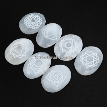 Engraved Selenite 7 Chakra Oval Set