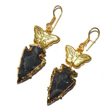 Electroplated Arrowheads With Golden Butterfly Earrings