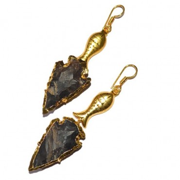 Electroplated Arrowheads With Golden Fish Earrings