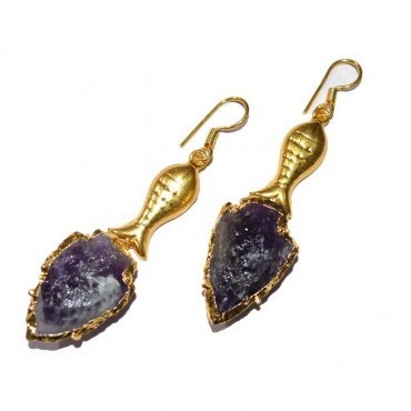 Electroplated Amethyst Arrowheads Earrings