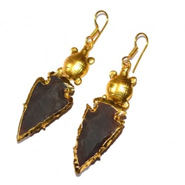 Electroplated Arrowheads With Golden Turtle Earrings