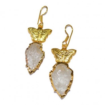 Crystal Quartz Electroplated Arrowheads Earrings