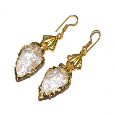 Crystal Quartz Electroplated Arrowheads Fashionable Earrings