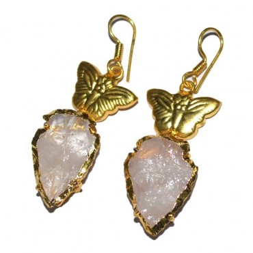 Rose Quartz Electroplated Arrowheads With Butterfly Earrings