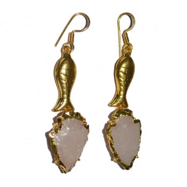 Rose Quartz Arrowheads With Golden Fish Earrings