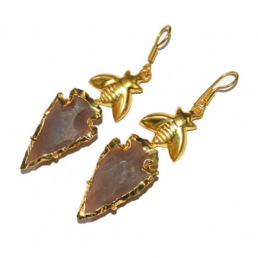 Electroplated Rose Quartz Arrowheads Earrings