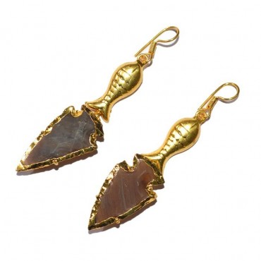 Jasper Arrowheads With Golden Fish Earrings