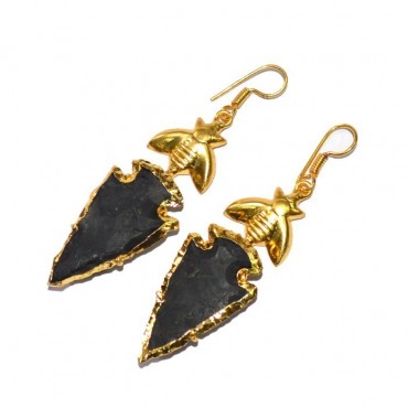 Electroplated  fancy Jasper Arrowheads Earrings