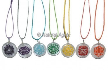 Crystal Quartz Accent Engraved Chakra Pendants