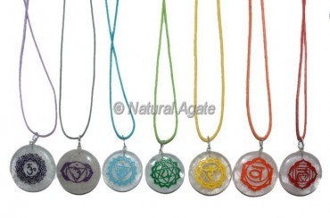 Sanskrit Crystal Quartz Engraved Chakra Pendants