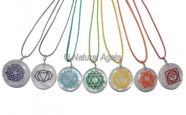 Yoga Chakra Crystal Quartz Engraved Chakra Pendants