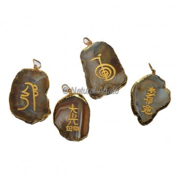 Engraved Agate Slice Pendants