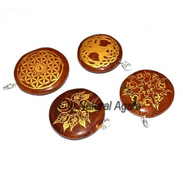 Red Jasper Chakra Sanskrit Disc Pendants