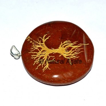 Red Jasper Tree Moon Engraved Pendants