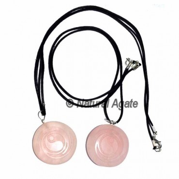 Rose Quartz Embossed ying yang Reiki Pendants