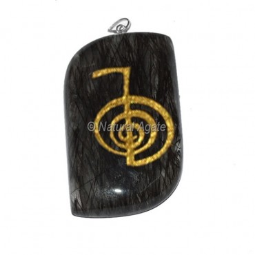 Black Rutile Quartz Eye Reiki Pendant