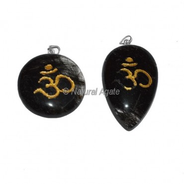 Black Rutile Om Engraved Pendant