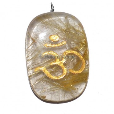 Golden Rutile Quartz Om Pendant