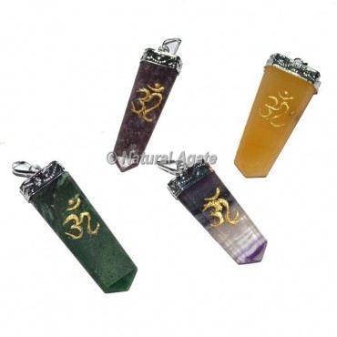 Mix Gemstone Flat Pencil Om Pendants