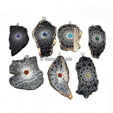 Assorted Stone Engraved Slices Pendants