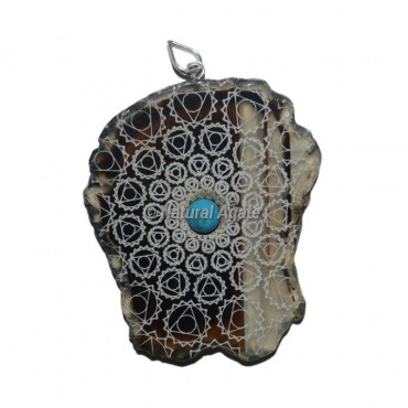Engraved Throat Chakra Slice Pendants