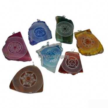 7 Chakra Engraved Slice Pendants Set