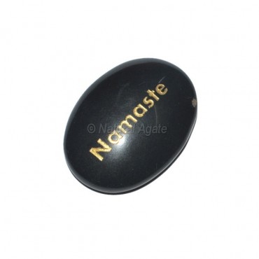 Black Agate Namaste  Engraved Stone