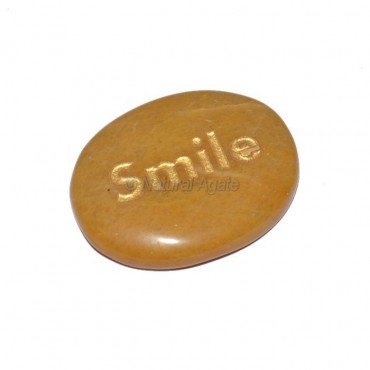 Yellow Jasper Smile Engraved Stone