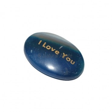 Blue Onyx I Love You Engraved Stone