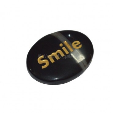 Black Onyx Smile Engraved Stone