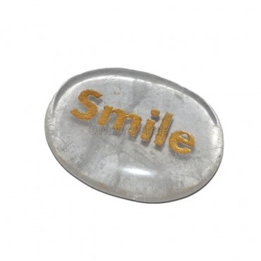 Crystal Quartz Smile Engraved Stone