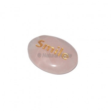 Rose Quartz Smile Engraved Stone