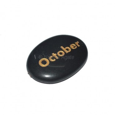 Black Agate October Engraved Stone