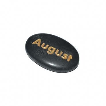 Black Agate August Engraved Stone