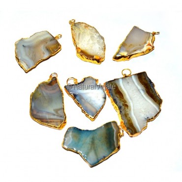 Mix Agate Slices Electroplated Pendants