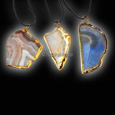 Mix Agate Slices Electroplated Necklace