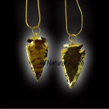 Electroplated Agate Stone Arrowheads Necklace