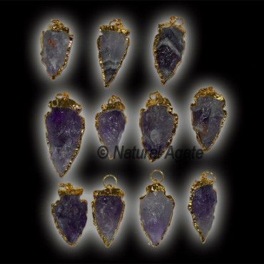 Amethyst Electroplated Arrowheads Pendants