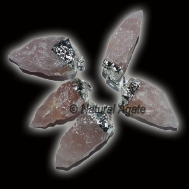 Rose Quartz Silver Natural Electroplated Pendats