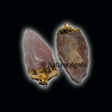 Rose Quartz Natural Electroplated Pendants