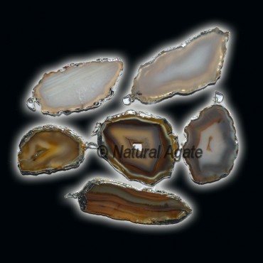 Agate Slices Silver Electroplated Pendants