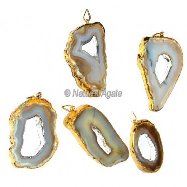 Agate Slices Golden Electroplated Pendants