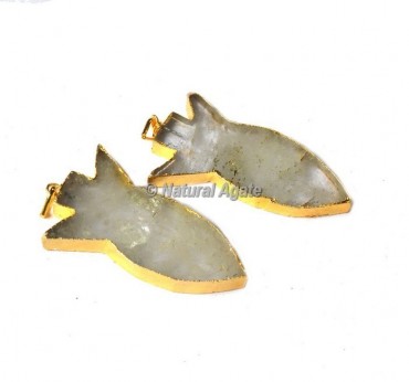 Crystal Quartz Fish Shape Electroplated Pendants