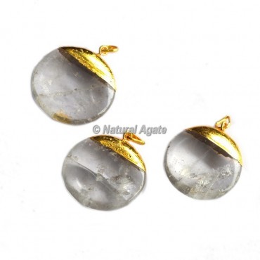 Crystal Quartz Round Shape Electroplated Pendants