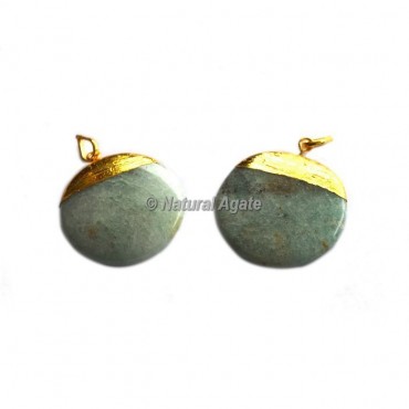 Green Aventurine Round Shape Electroplated Pendants