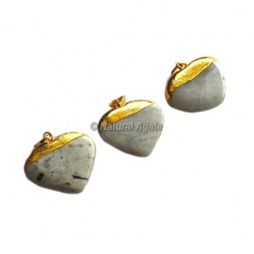 Rainbow Moon Stone Heart Shape Electroplated Pendants