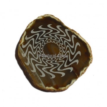 Engraved Wave Symbol On Agate Slice